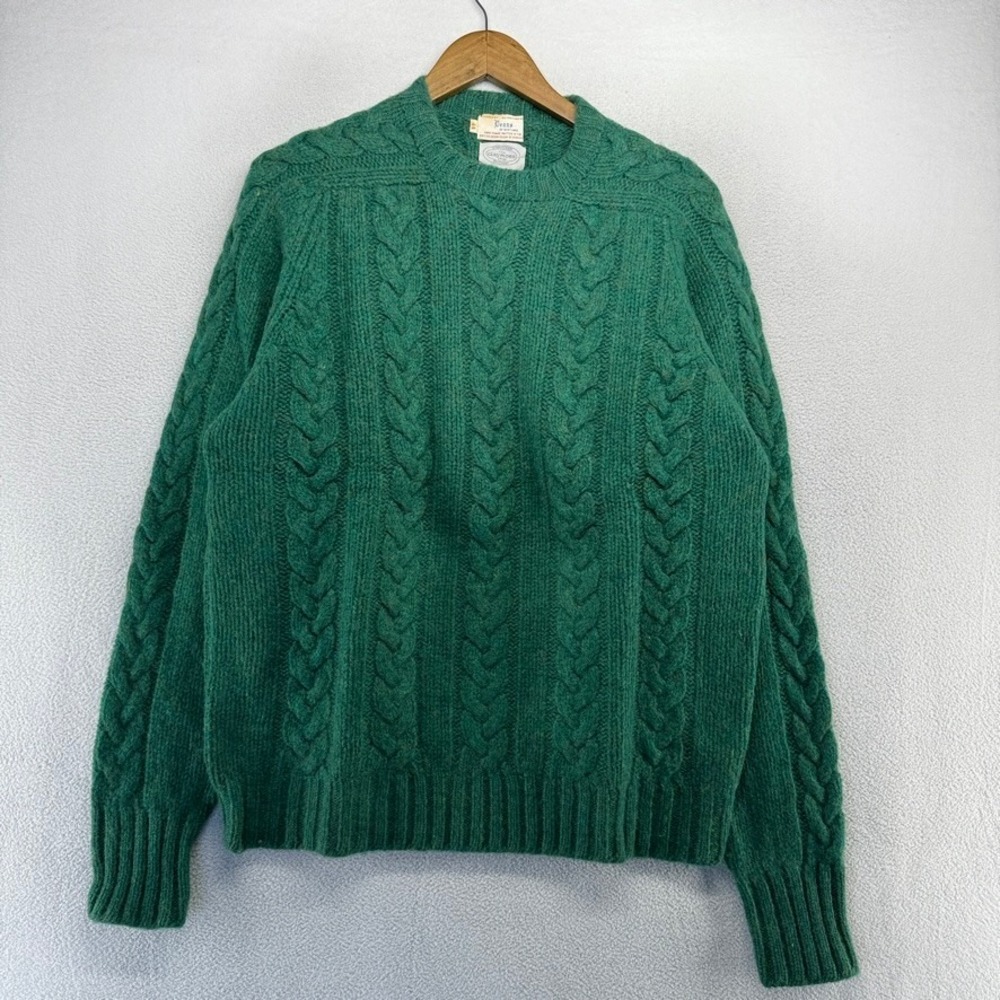 Vintage Deans of Scotland Sweater Mens 44 Large Green Cable Shetland Deadstock
